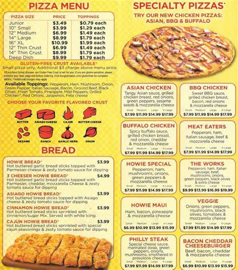 Tax, delivery, additional/premium toppings or breads, crust styles, & <b>Howie</b> Wings may be extra. . Hungry howies pizza eastpointe menu